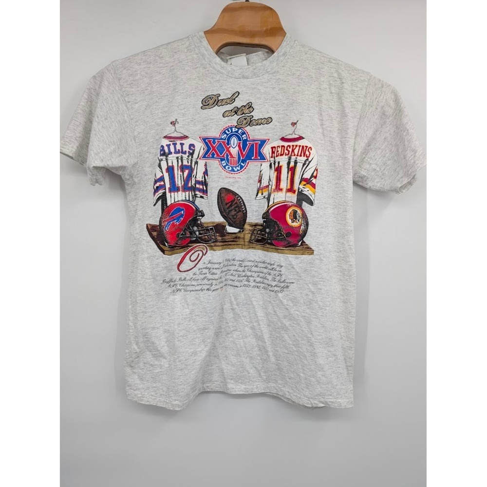 Nutmeg Mills Vintage Super Bowl XXVI 1992 Gray Tshirt Buffalo Bills Redskins XL